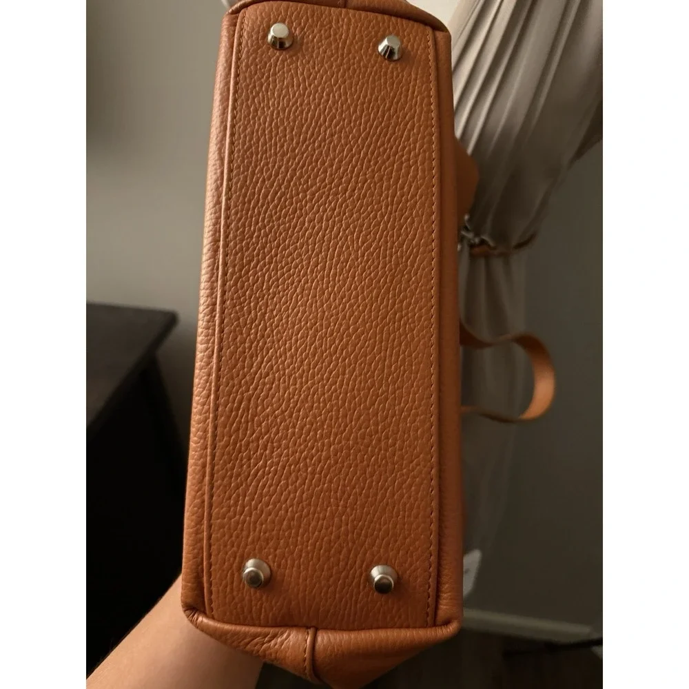 Valentina Crossbody Bag Women Small Cognac Orange Pebbled Leather Italian 4670